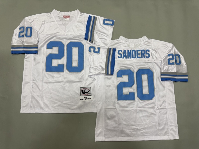 Men 2025 Detroit Lions #20 Sanders white Throwback Limited NFL Jersey style 001